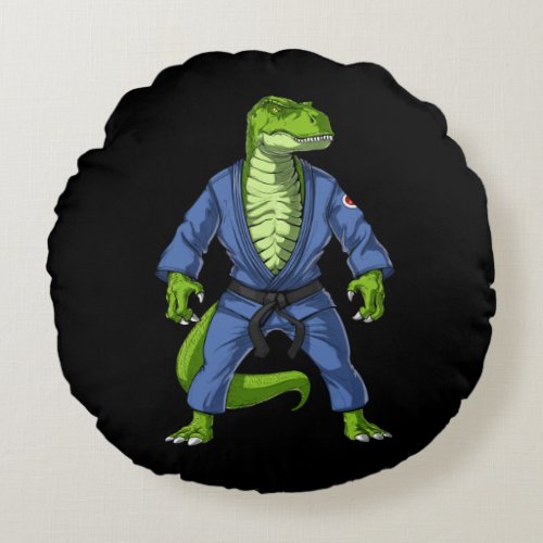 T_Rex Dinosaur Jiu_Jitsu Round Pillow