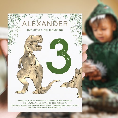 T_Rex Dinosaur Jungle 3rd Birthday Party Budget Invitation Postcard
