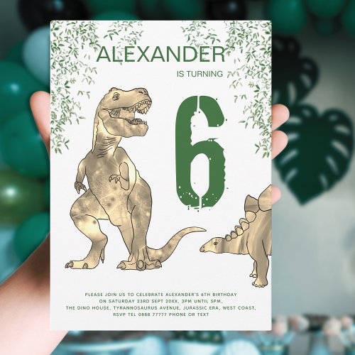 T_Rex Dinosaur Jungle 6th Birthday Party Invitation