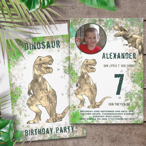 T_Rex Dinosaur Jungle Birthday Party Photo Invitation