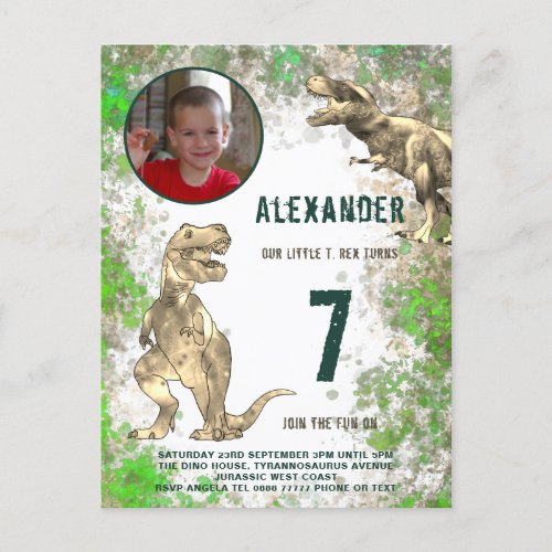 T Rex Dinosaur Jungle Birthday Party Photo Invitation Postcard