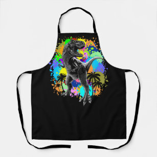 T-Rex Dinosaur Jurassic Reptile on Paint Stains Apron
