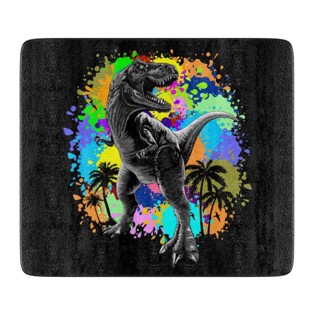 T-Rex Dinosaur Jurassic Reptile on Paint Stains Cutting Board (Front)