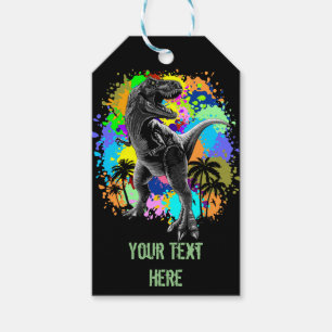 T-Rex Dinosaur Jurassic Reptile on Paint Stains Gift Tags