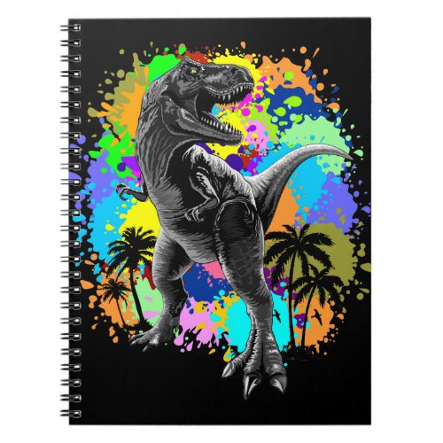 T_Rex Dinosaur Jurassic Reptile on Paint Stains Notebook