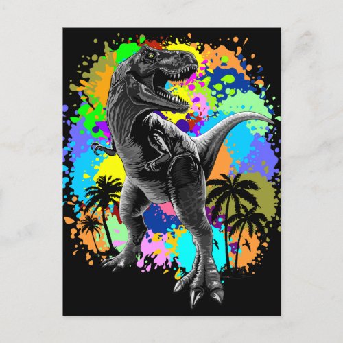 T_Rex Dinosaur Jurassic Reptile on Paint Stains Postcard