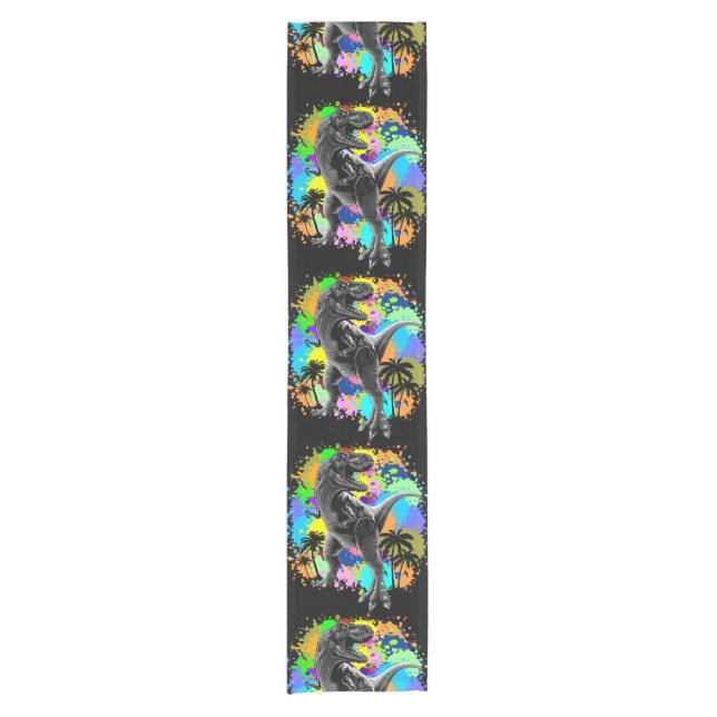 T-Rex Dinosaur Jurassic Reptile on Paint Stains Short Table Runner (Front)
