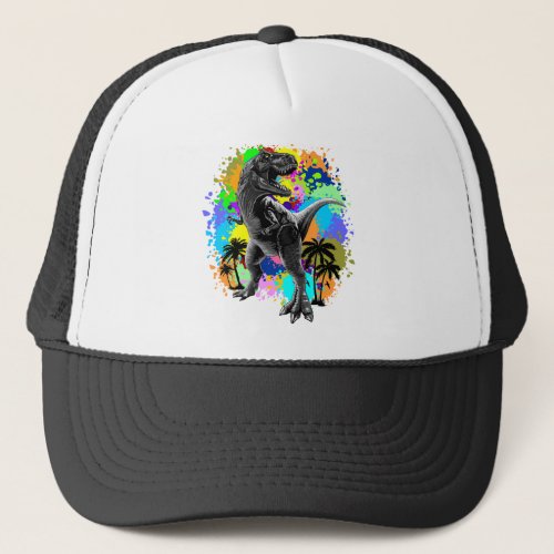 T_Rex Dinosaur Jurassic Reptile on Paint Stains Trucker Hat