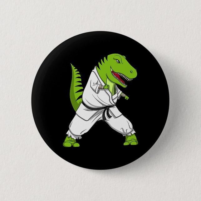 T-rex Dinosaur Karate Kickboxing Martial Arts Jiu- Button (Front)
