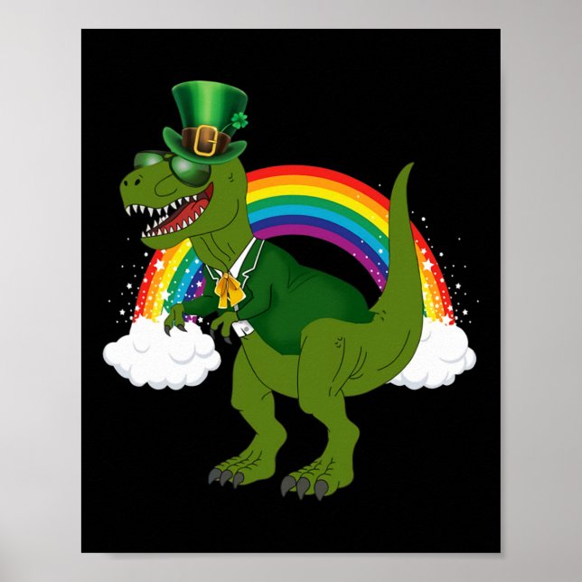T-rex Dinosaur Leprechaun Rainbow St Patricks Day  Poster (Front)