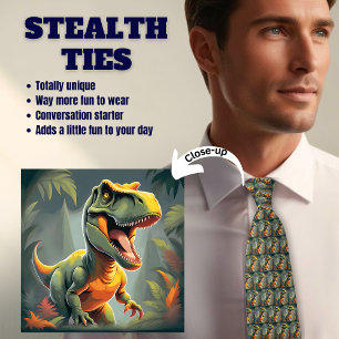 T Rex Dinosaur Lover's Gray Neck Tie