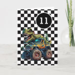 T-rex Dinosaur Monster Truck 11th Birthday Card<br><div class="desc">A dinosaur monster truck 11th birthday card for boys. Featuring a black and white checkered background on the front with a place you can easily personalize the age if needed. A Tyrannosaurus rex on top of a monster truck will delight all dinosaur and monster truck fans.</div>