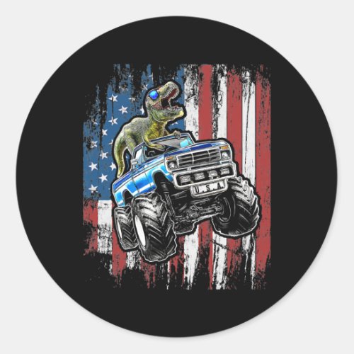 T Rex Dinosaur Monster Truck 4th of July American Classic Round Sticker