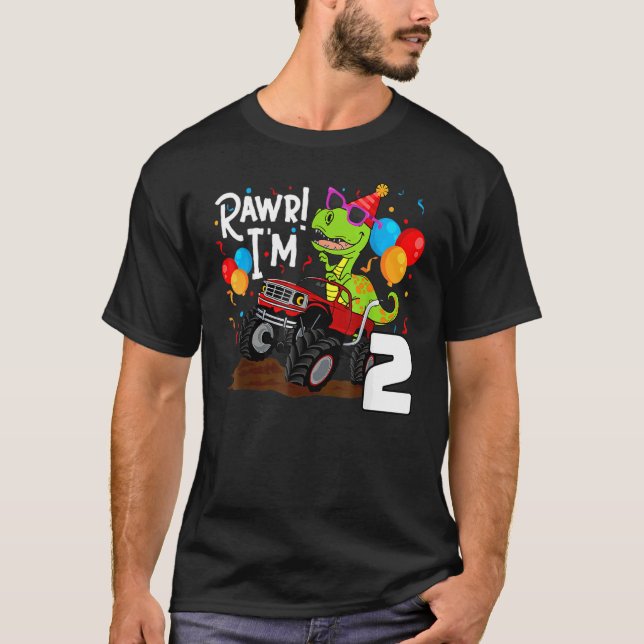 T Rex Dinosaur Monster Truck Birthday For Boys 2 T-Shirt (Front)