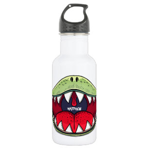 T-Rex Dinosaur Mouth Green Kids Name Stainless Steel Water Bottle