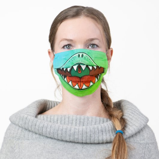 T-rex Dinosaur Mouth Kids Cartoon Blue Green Adult Cloth Face Mask (Worn)