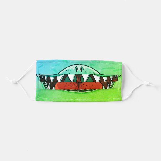 T-rex Dinosaur Mouth Kids Cartoon Blue Green Adult Cloth Face Mask (Front, Folded)