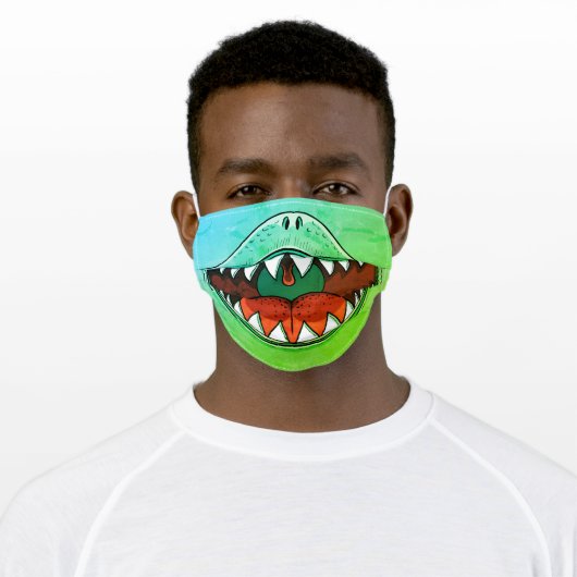 T-rex Dinosaur Mouth Kids Cartoon Blue Green Adult Cloth Face Mask (Worn)