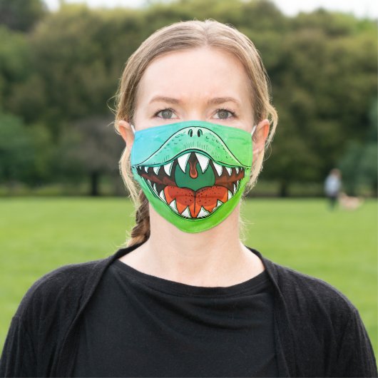T-rex Dinosaur Mouth Kids Cartoon Blue Green Adult Cloth Face Mask (Outside)