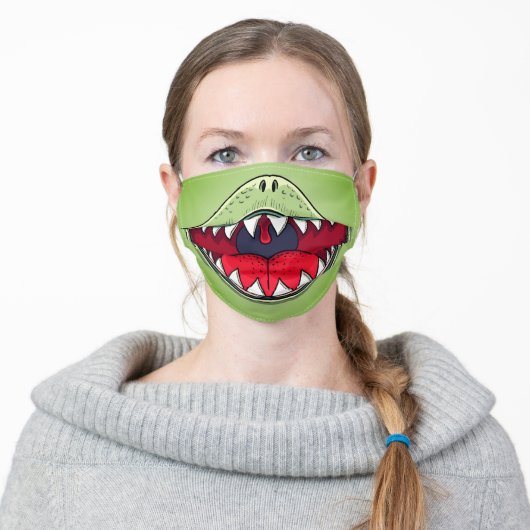 T-rex Dinosaur Mouth Kids Cartoon Green Adult Cloth Face Mask (Worn)