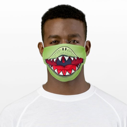 T-rex Dinosaur Mouth Kids Cartoon Green Adult Cloth Face Mask (Worn)