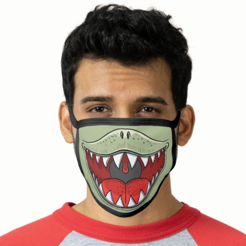 T_rex Dinosaur Mouth Kids Cartoon Olive Green Face Mask