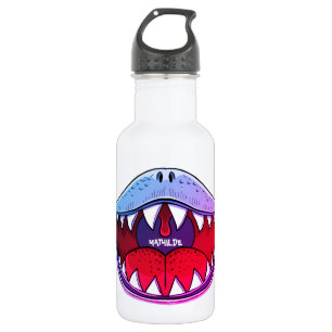 T-rex Dinosaur Mouth Kids Cartoon Pink Name Stainless Steel Water Bottle