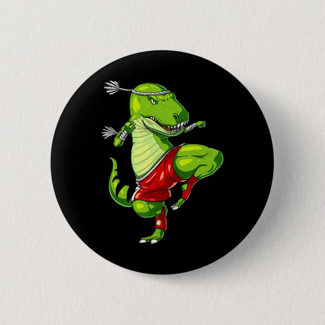 T-rex Dinosaur Muay Thai Boxing Karate Martial Art Button (Front)