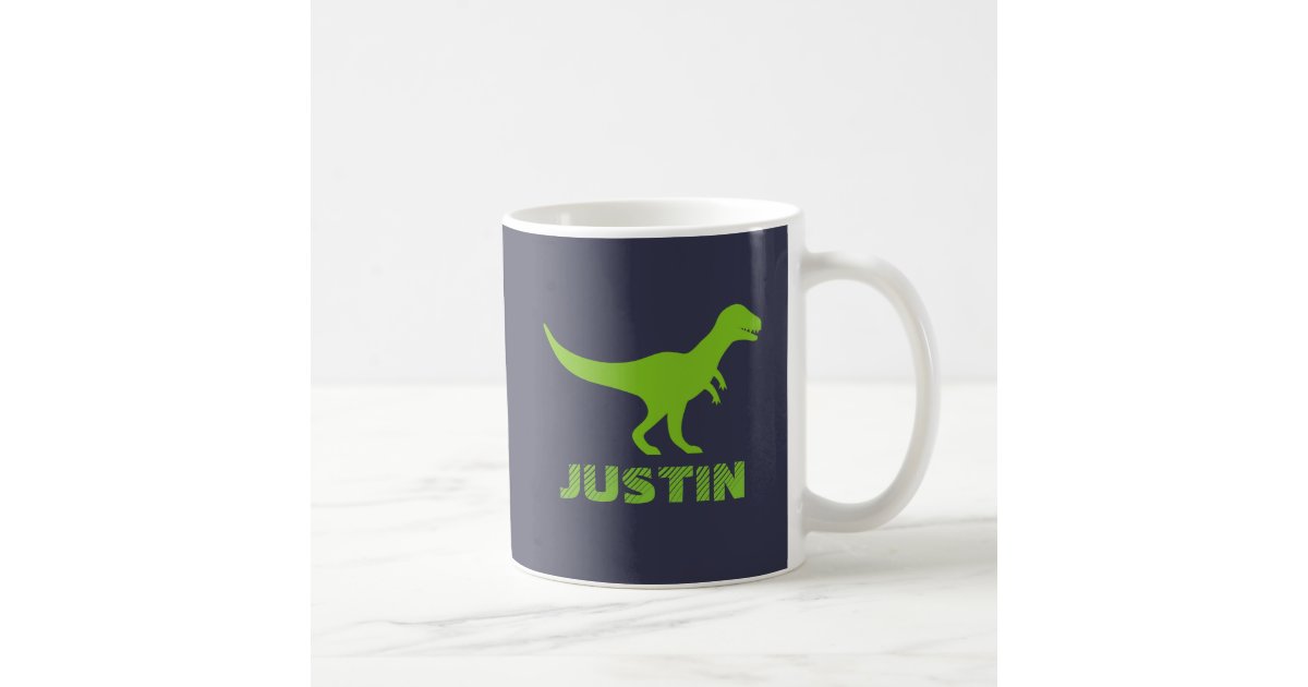 T Rex Dinosaur Mug Personalized With Kids Name Zazzle T Rex Dinosaur Mug Personalized With