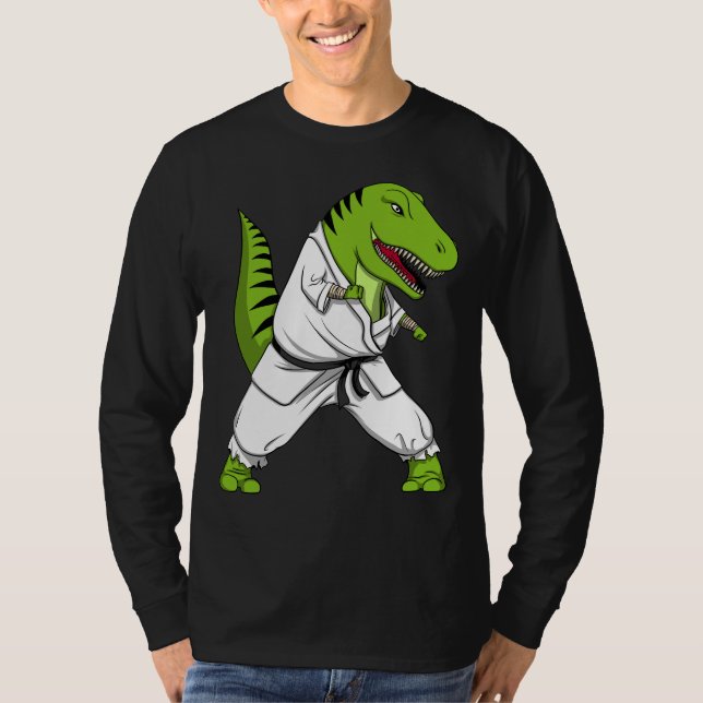 T-Rex Dinosaur Ninja Martial Arts Karate T-Shirt (Front)