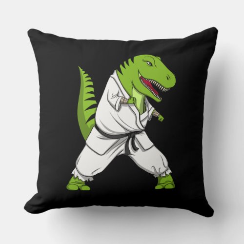 T_Rex Dinosaur Ninja Martial Arts Karate Throw Pillow