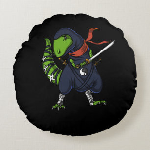 T-Rex Dinosaur Ninja Samurai Warrior Round Pillow