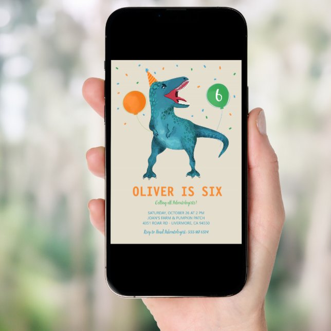 T-Rex Dinosaur Party Animal Birthday Party Invitation (Front Digital)