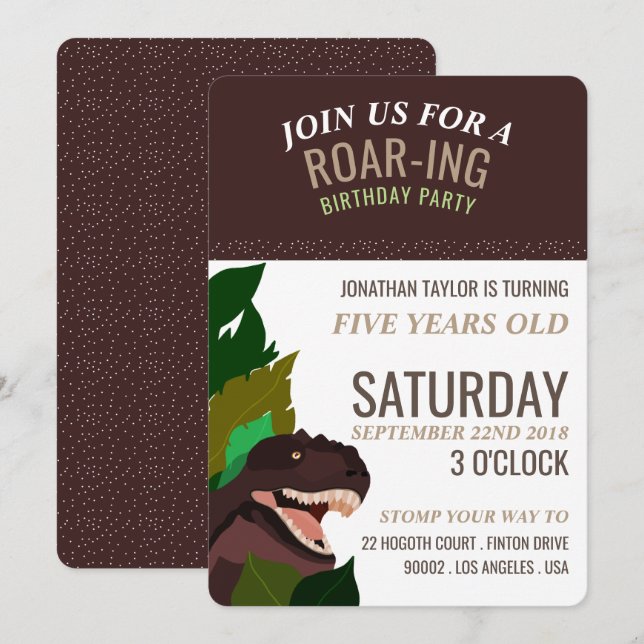 T Rex Dinosaur Party Children's Birthday Invitation (Front/Back)