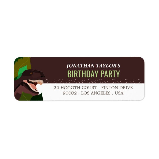 T Rex Dinosaur Party Children's Birthday Label (Front)