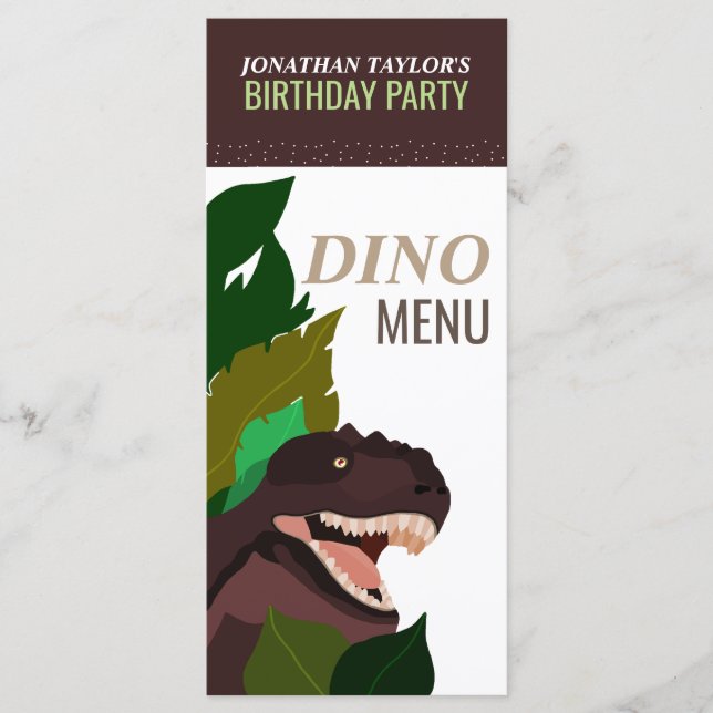 T Rex Dinosaur Party Children's Birthday Menu (Front)