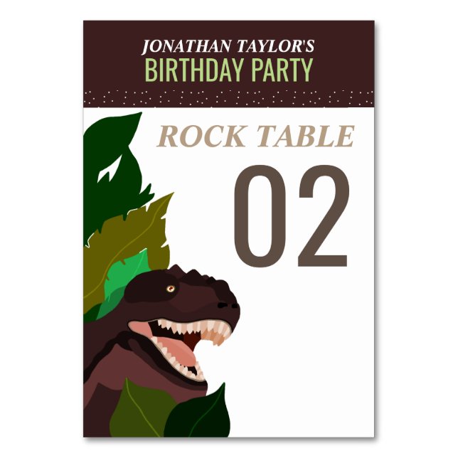 T Rex Dinosaur Party Children's Birthday Table No. Table Number (Front)