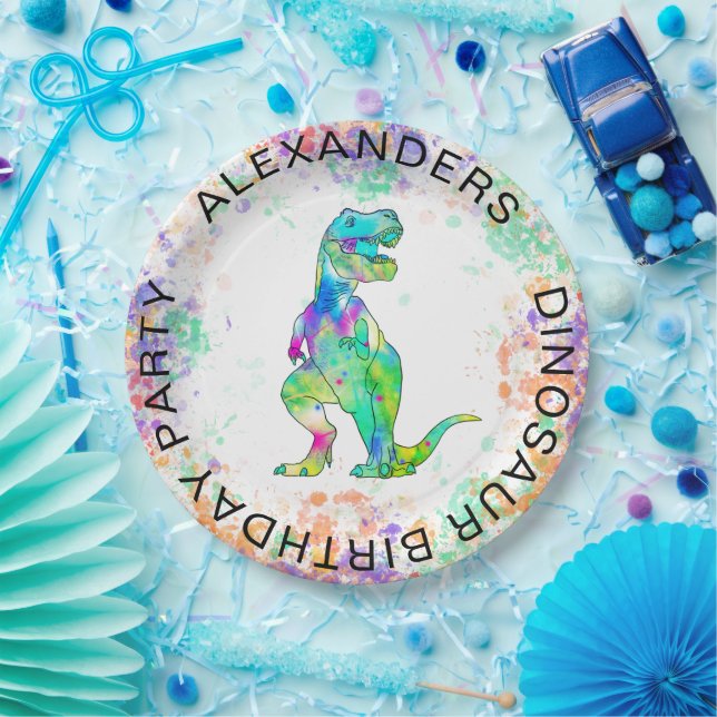 T Rex Dinosaur Personalized Kids Birthday Party Paper Plates (Party)