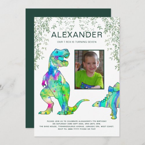 T Rex Dinosaur Photo Birthday Party Invitation