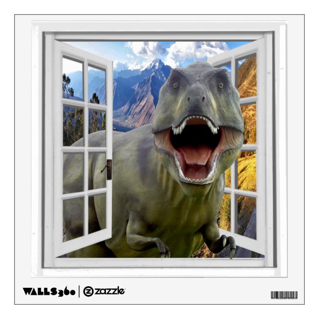 T-Rex Dinosaur Picture Mural Fake Window Wall Sticker (Front)