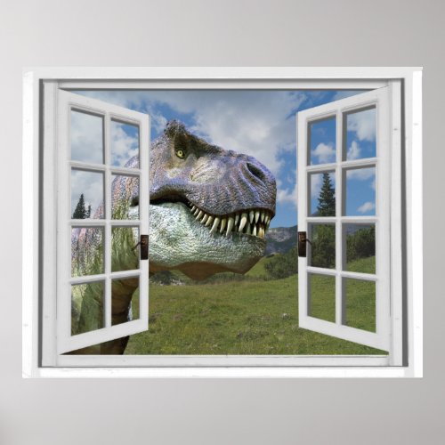 T_Rex Dinosaur Picture View Fake Window Poster