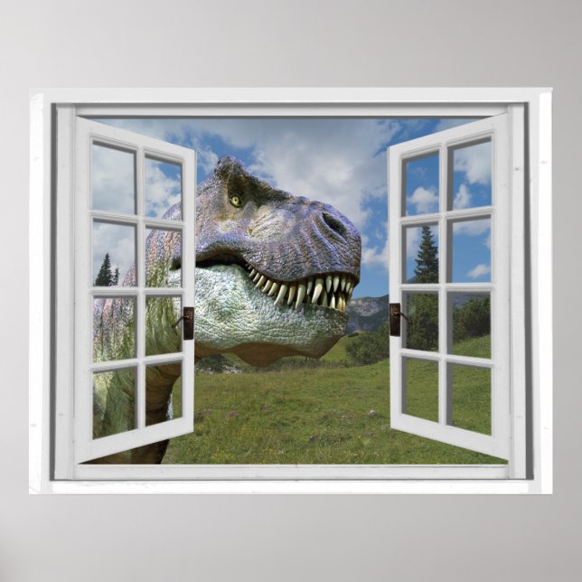 T-Rex Dinosaur Picture View Fake Window Poster (Front)