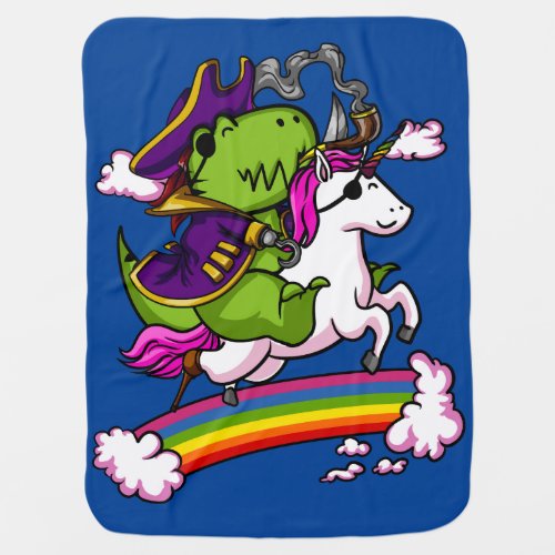 T_Rex Dinosaur Pirate Sailor Riding Unicorn Baby Blanket