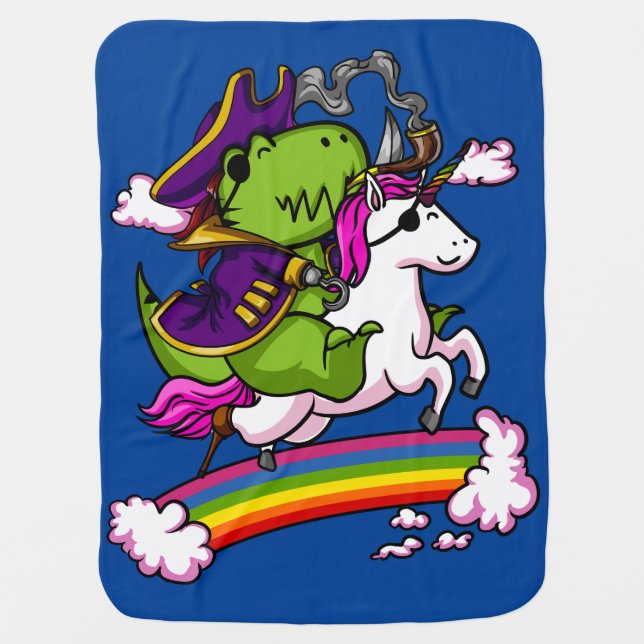 T-Rex Dinosaur Pirate Sailor Riding Unicorn Baby Blanket (Front)