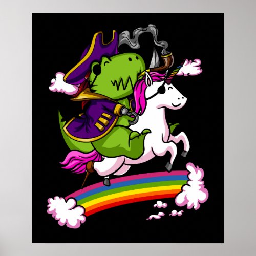 T_Rex Dinosaur Pirate Sailor Riding Unicorn Poster