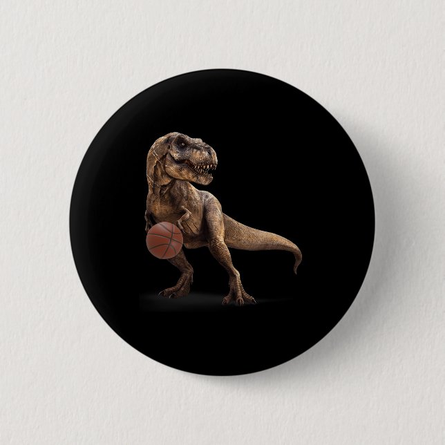 T Rex Dinosaur Playing Sketll Funny Dinosaur Hoops Button (Front)
