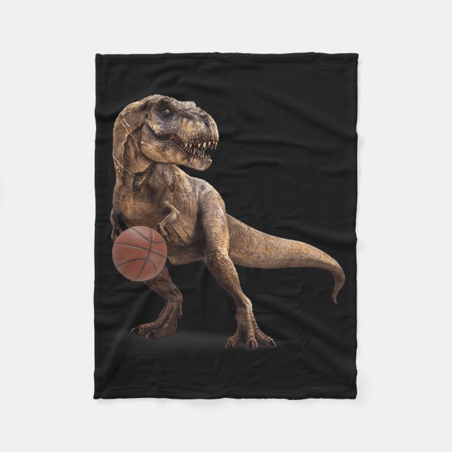 T Rex Dinosaur Playing Sketll Funny Dinosaur Hoops Fleece Blanket (Front)