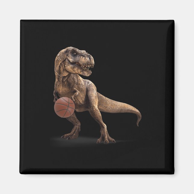 T Rex Dinosaur Playing Sketll Funny Dinosaur Hoops Magnet (Front)