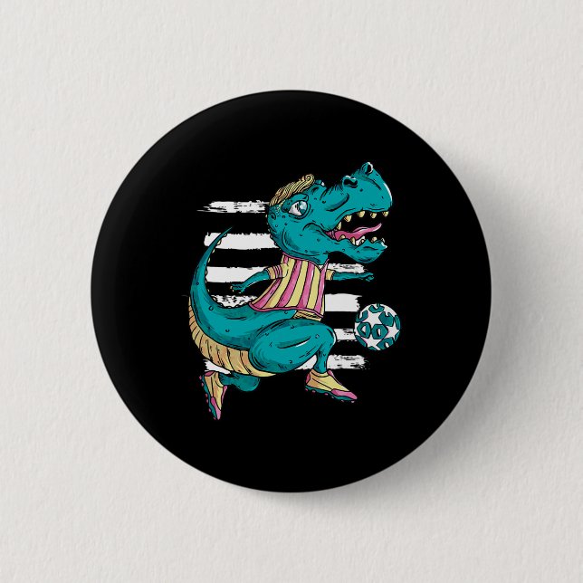T-rex Dinosaur Plays Soccer - Trex Design  Button (Front)