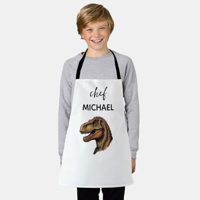 T-rex dinosaur print custom name  apron (Worn)